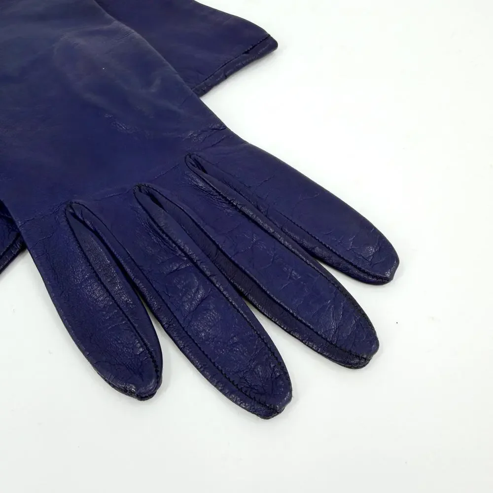 Vintage 80s Purple Genuine Leather Sleek Elegant Mid Length Gloves